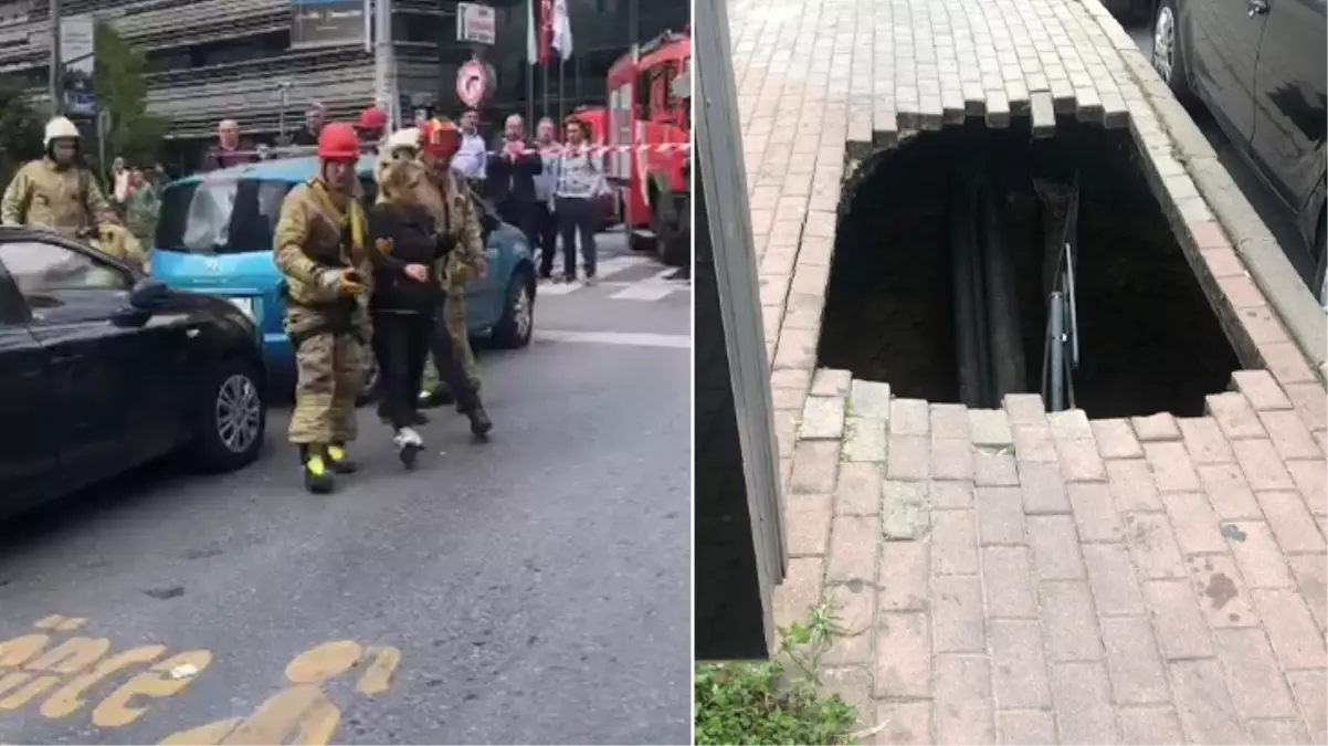 Yolda yürüyen kadın, kaldırımda oluşan çukura düştü