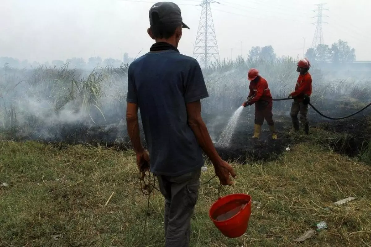 Endonezya'da Turbalık Alanda Çıkan Yangın İtfaiyeciler Tarafından Söndürüldü