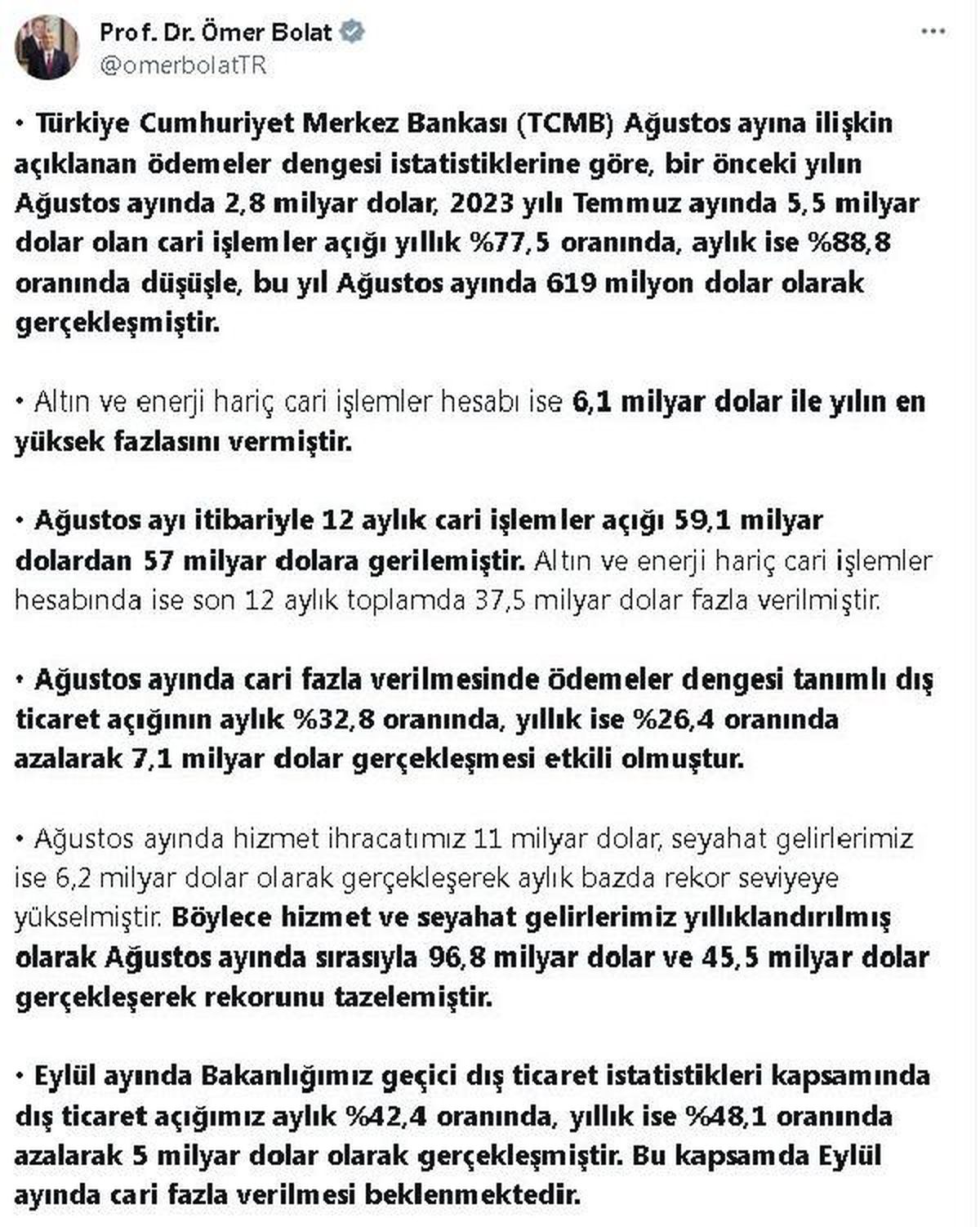 Türkiye\'nin dış ticaret açığı azaldı, cari fazla bekleniyor