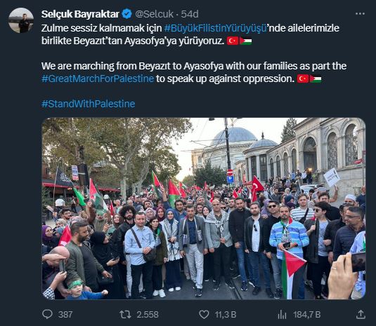 Selçuk Bayraktar İstanbul'daki Büyük Filistin Yürüyüşü'ne katıldı