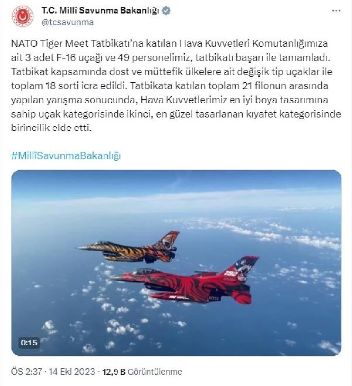 Türk Hava Kuvvetleri, NATO tatbikatında ödül aldı