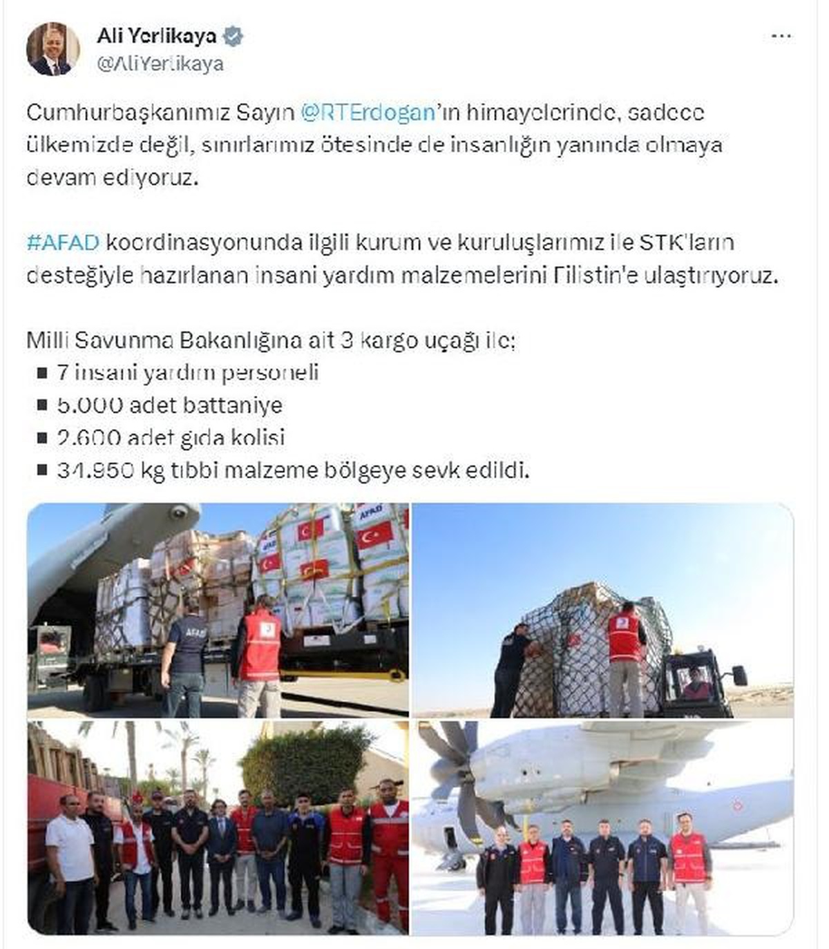 Türkiye\'den Gazze\'ye 3\'üncü insani yardım uçağı yola çıktı (3)