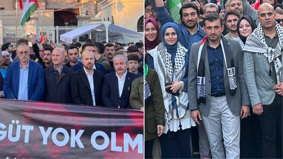  Filistin\'e destek yürüyüşüne Soylu, Bayraktar ve Bilal Erdoğan da katıldı