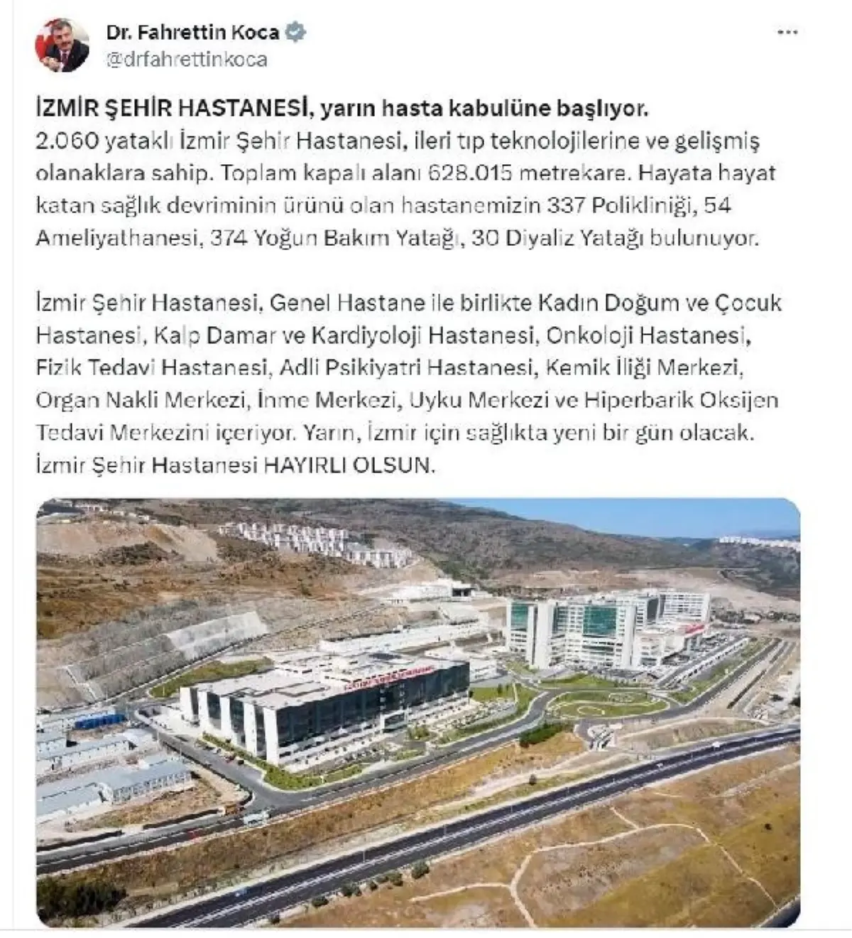 İzmir Şehir Hastanesi Yarın Hasta Kabulüne Başlıyor
