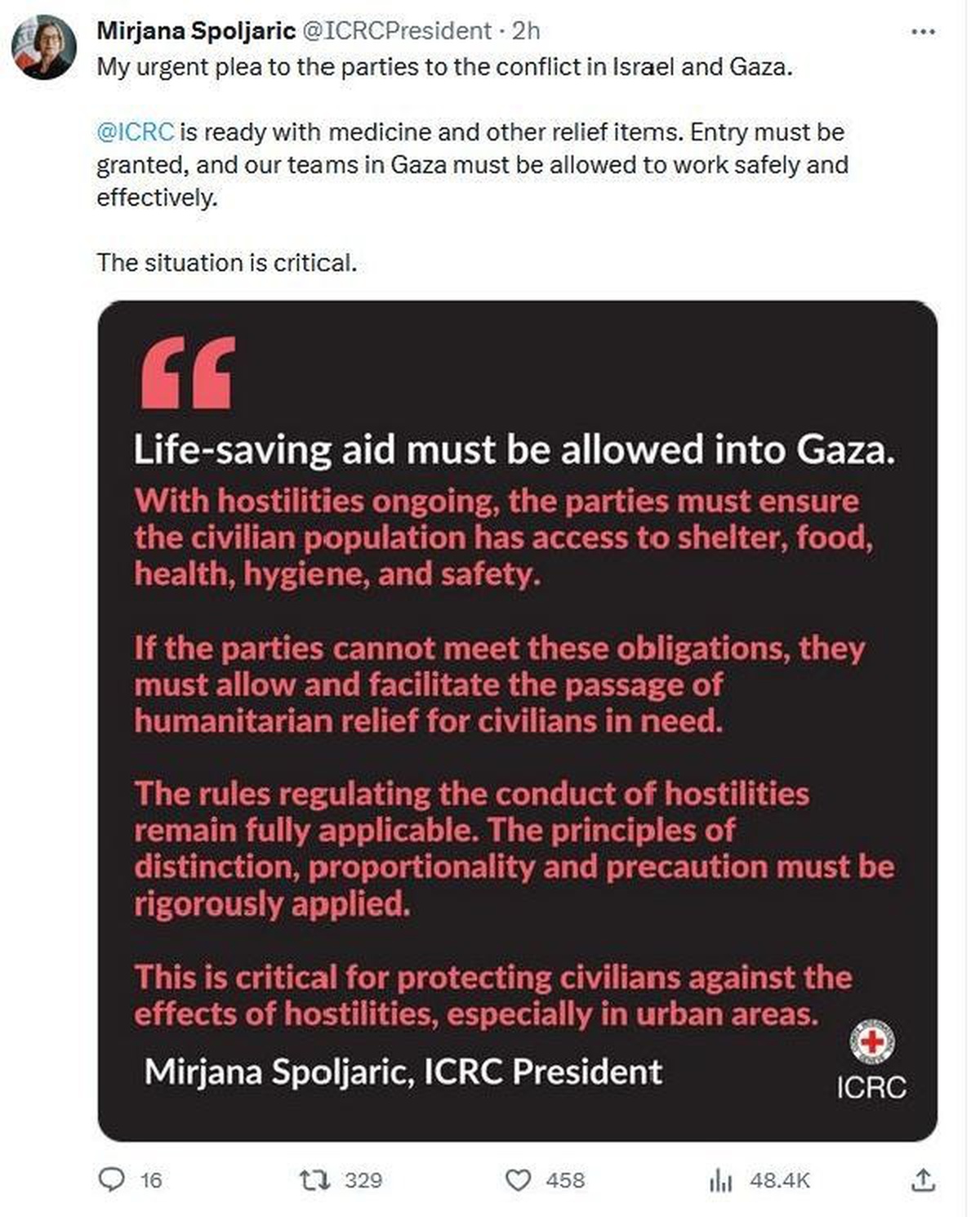 ICRC, Gazze\'ye yardım için çağrıda bulundu