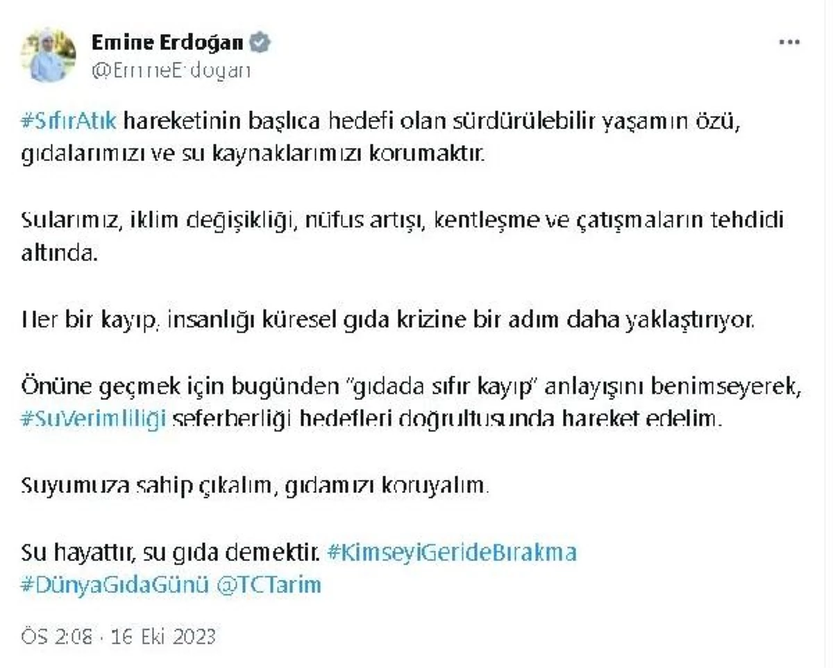 Emine Erdoğan: Suyumuza sahip çıkalım, gıdamızı koruyalım