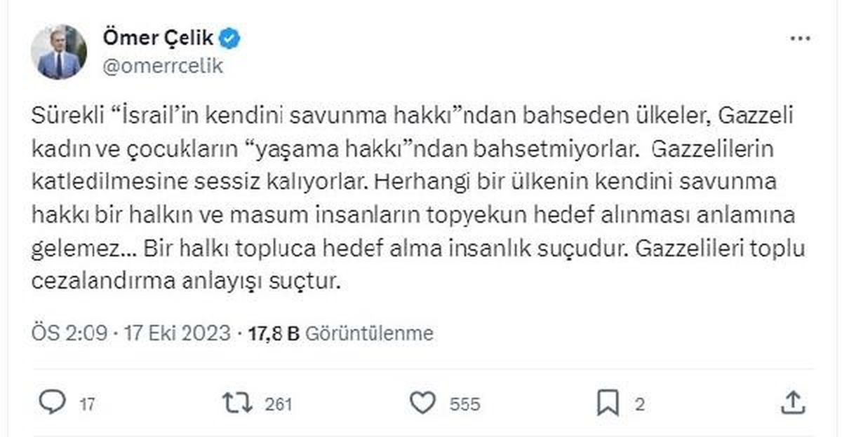 AK Parti Sözcüsü Çelik: Bölgeye savaş gemileri göndermek barış için sorumluluk üstlenmek değildir