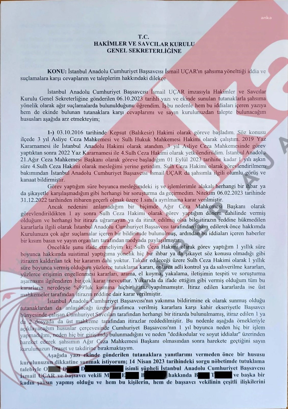 Başsavcı Uçar\'ın "Adliyede Rüşvet" Dilekçesinde Suçlanan Hâkimden, Hsk\'ya "Karşı Dilekçe": "Sadece Şahsım Değil, Tüm Akrabalarımın Banka...