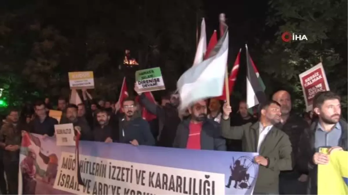 İsrail Büyükelçiliği Önünde İsrail\'in Gazze\'deki Hastaneyi Vurmasına Tepki