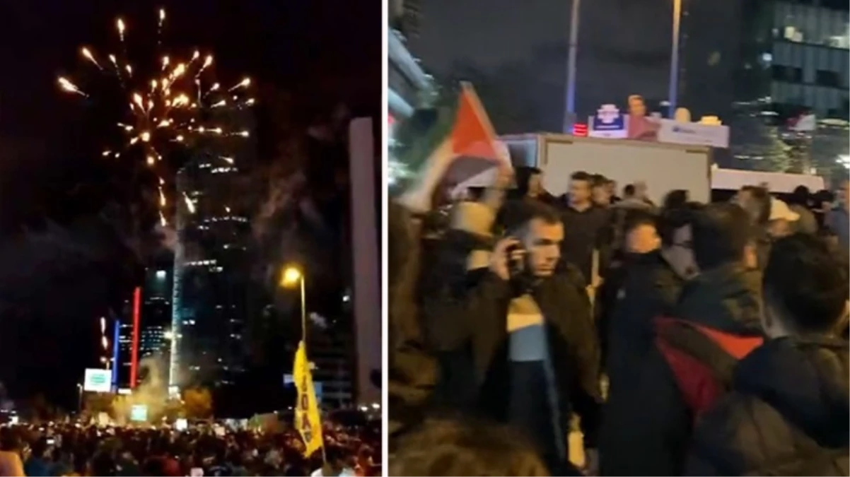 İstanbul\'da göstericiler İsrail Konsolosluğu\'na havai fişek attı