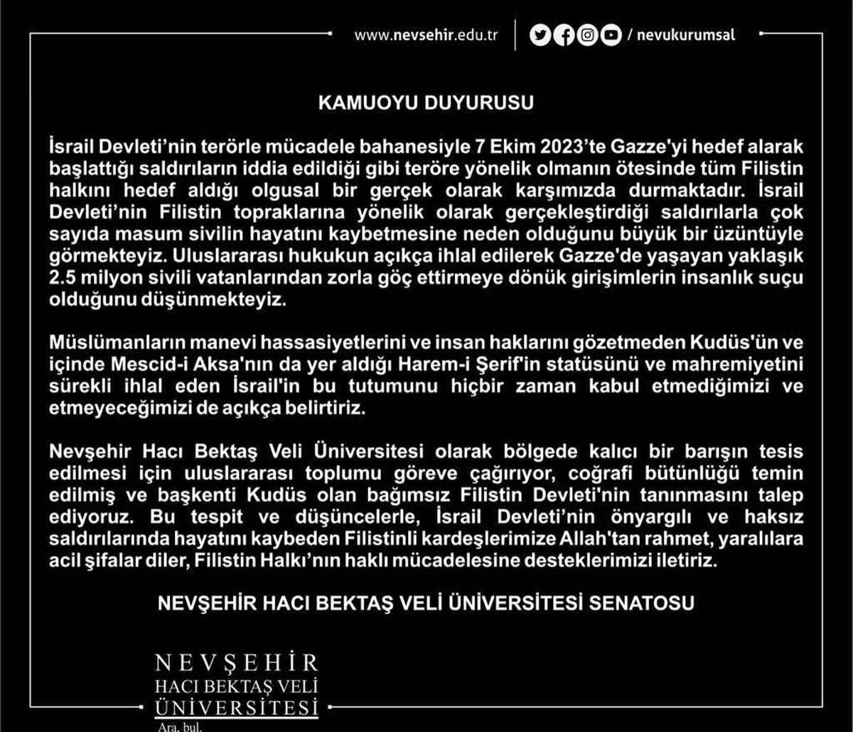 NEVÜ, İsrail\'in Gazze Şeridi\'ne yönelik saldırıları kınadı