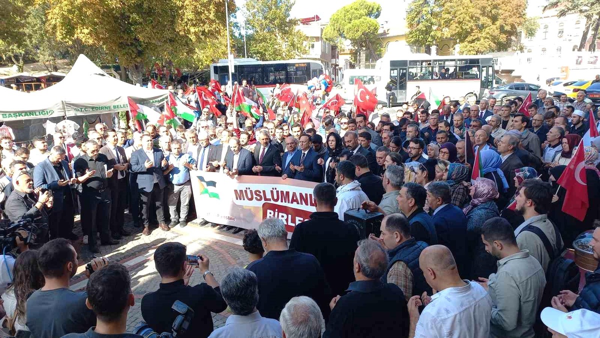 Edirne\'de İsrail\'in Gazze\'ye yönelik saldırıları protesto edildi