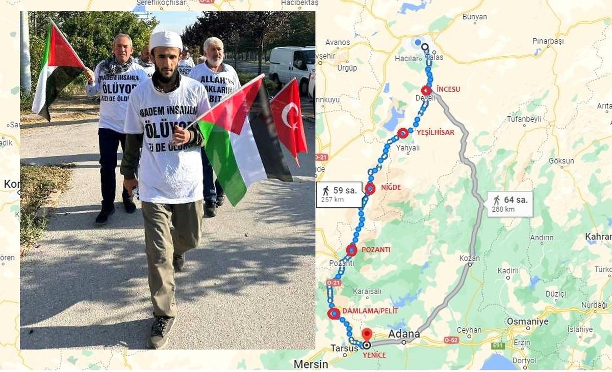 Kayseri Filistin Dayanışma Platformu\'nun düzenlediği Filistin Yürüyüşü devam ediyor