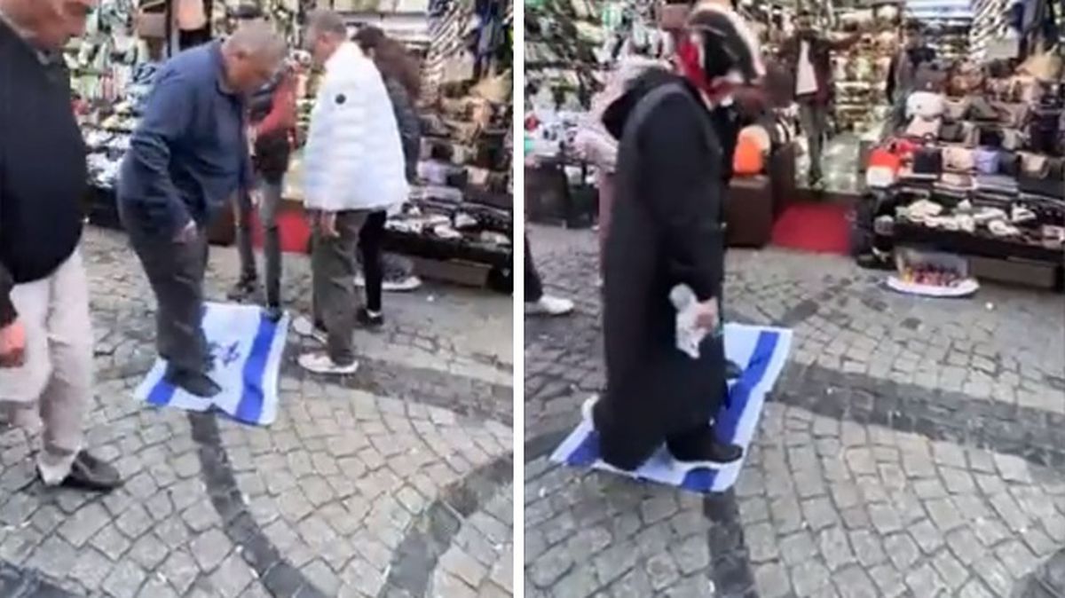 Türk esnaf, işlek caddede İsrail bayrağını yere serdi; vatandaşlar farklı tepkiler verdi 