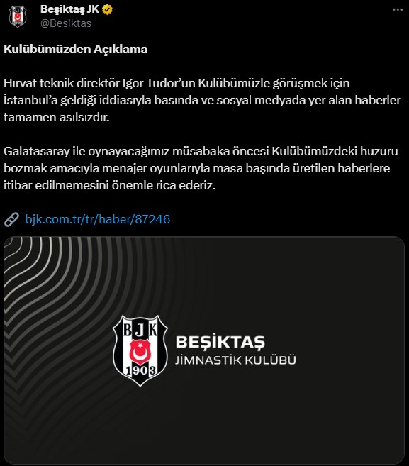 Resmi siteden duyurdular! Beşiktaş, Igor Tudor İddialarını yalanladı