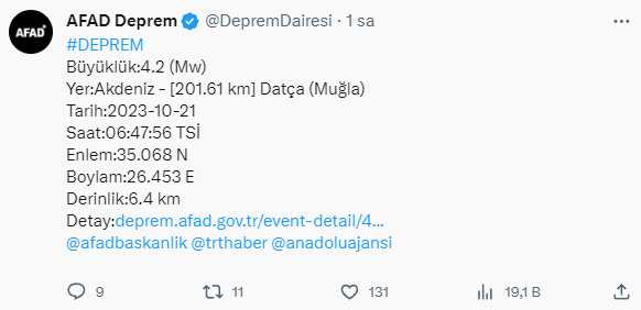 Akdeniz'de 4,2 büyüklüğünde deprem Akdeniz'de 4,2 büyüklüğünde deprem