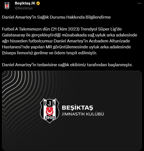 Beşiktaş, Daniel Amartey'in sakatlığını duyurdu