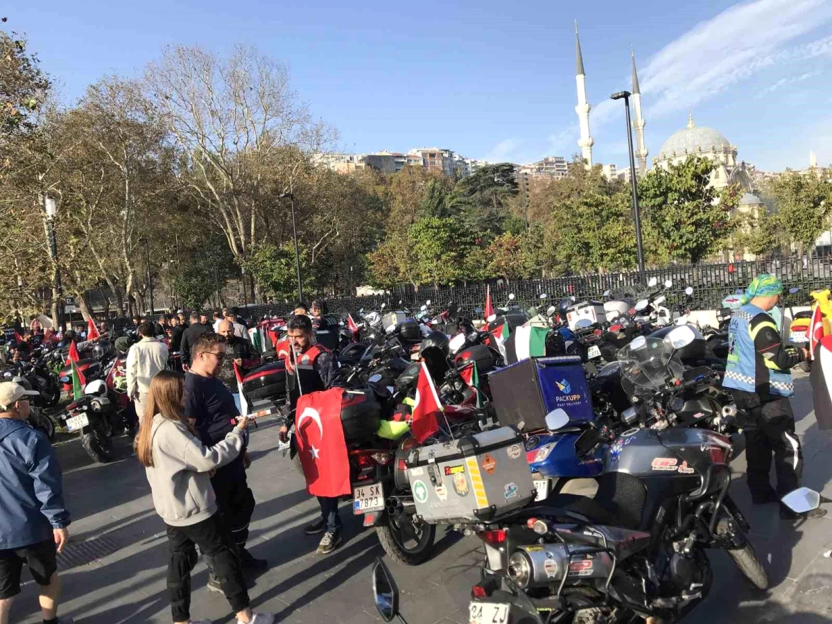 Yüzlerce motosikletli Filistin\'e destek için konvoyda buluştu