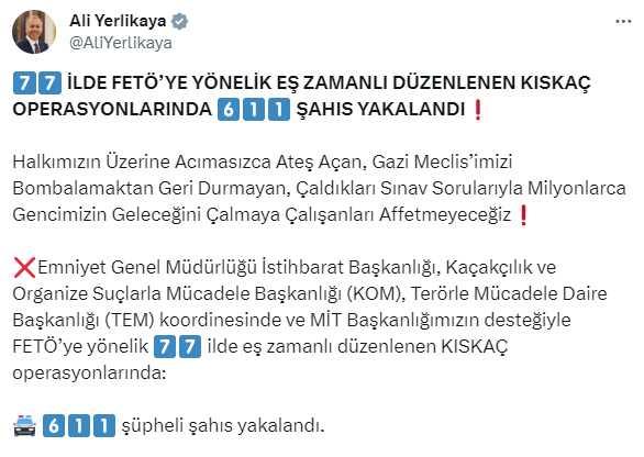 FETÖ'ye büyük darbe! 77 ilde 611 kişi yakalandı