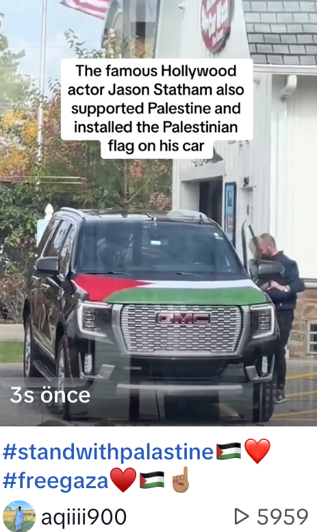 Ünlü oyuncu Jason Statham'ın Filistin'e destek verdiği iddiası