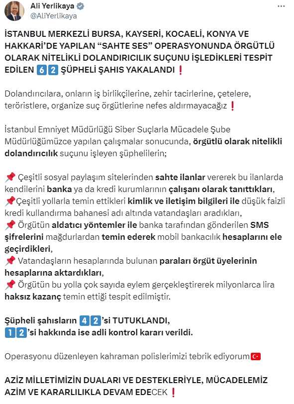 6 ilde Sahte Ses operasyonu: 62 şüpheli yakalandı 6 ilde Sahte Ses operasyonu: 62 şüpheli yakalandı