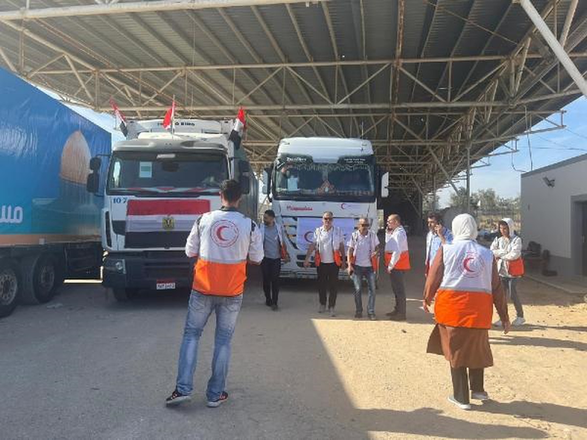 Filistin Kızılayı, Mısır Kızılayı\'ndan 12 TIR\'lık yardımı teslim aldı