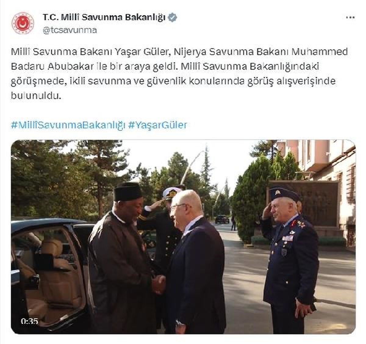 Milli Savunma Bakanı Yaşar Güler, Nijerya Savunma Bakanı ile görüştü