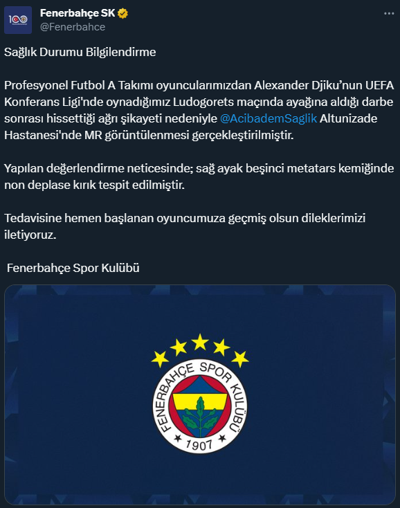 Son Dakika: Fenerbahçe'de Alexander Djiku'nun sağ ayağında kırık tespit edildi