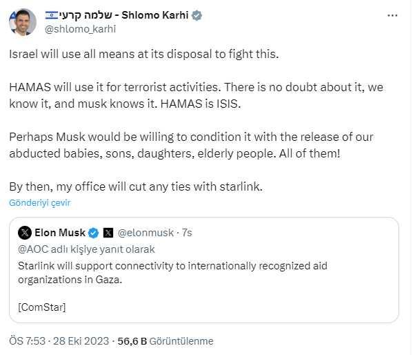 Elon Musk'ın Gazze için Starlink uydularını göndermesi İsrail'i kızdırdı