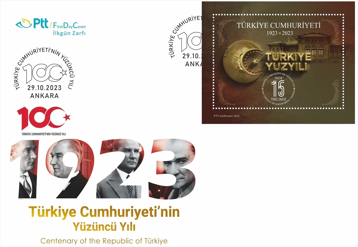 PTT, Türkiye Cumhuriyeti\'nin Yüzüncü Yılı Anma Pulunu ve İlk Gün Zarfını Tedavüle Sundu
