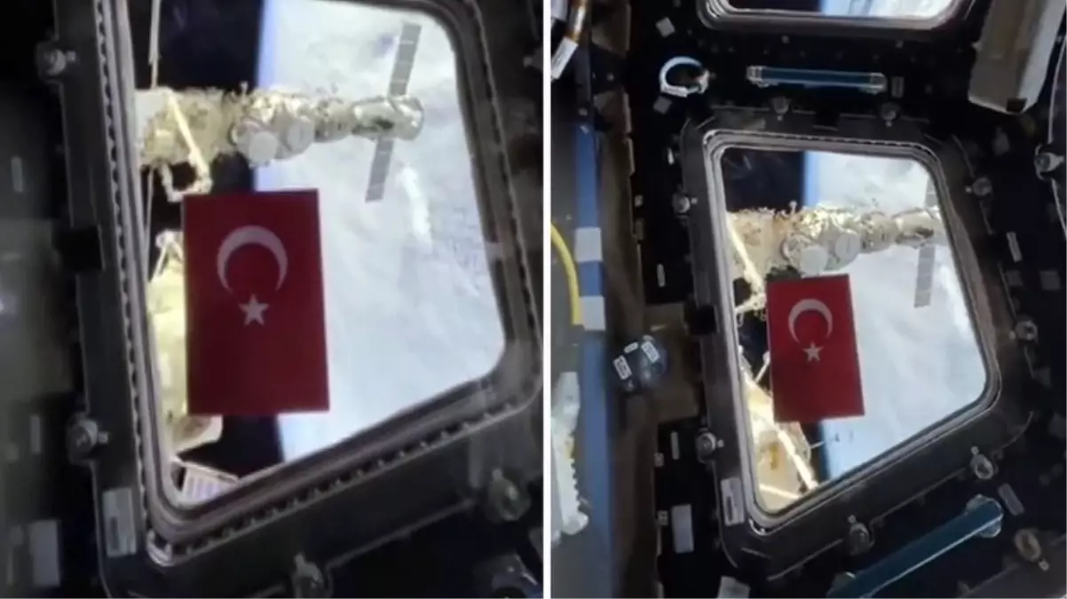 Rus Kozmonot Oleg Artemyev, uzay mekiğine Türk bayrağı asarak Cumhuriyet\'in 100. yılını kutladı