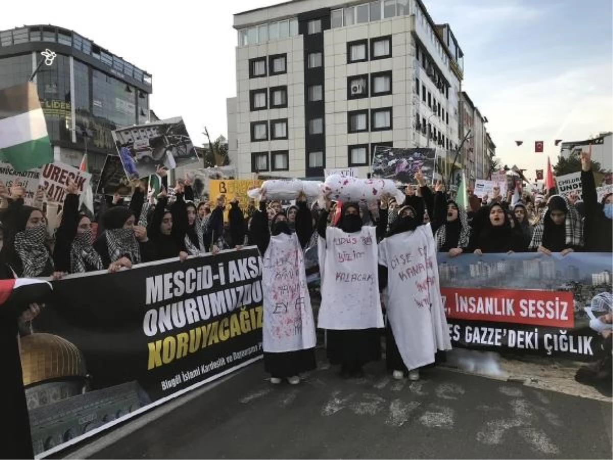 Bingöl\'de İsrail\'in Filistin\'e yönelik saldırılarını protesto eden kadınlar yürüyüş düzenledi