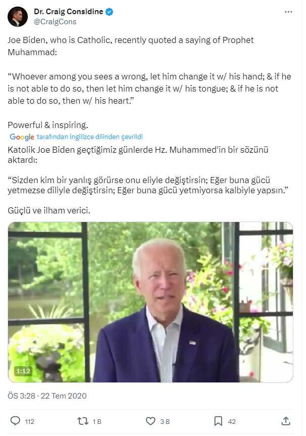 ABD Başkanı Joe Biden'ın Hz. Muhammed'in hadisini okuduğu konuşmanın 2023 yılına ait olduğu iddiası