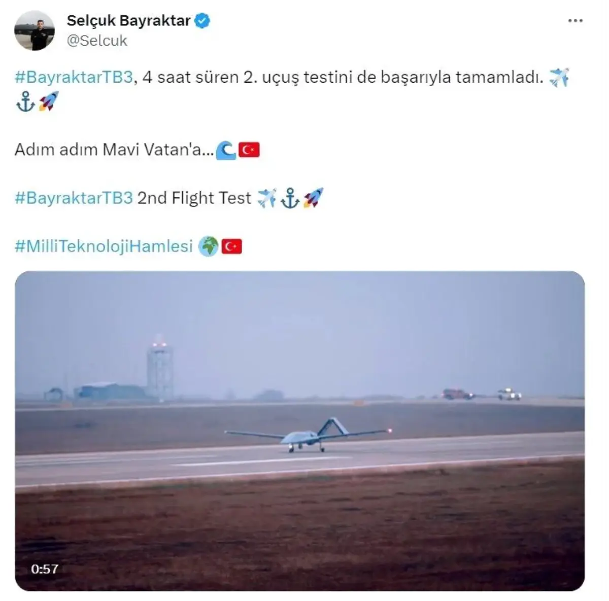 Milli ve Özgün Bayraktar TB3 Silahlı İnsansız Hava Aracı İkinci Uçuş Testini Başarıyla Tamamladı