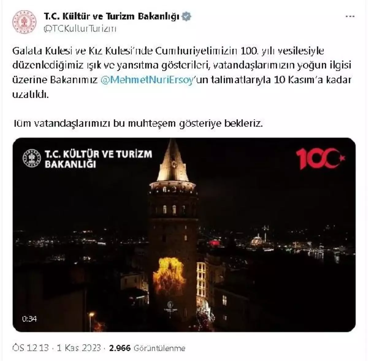 Galata ve Kız Kulelerinde Cumhuriyet\'in 100. Yılına Özel Işık Gösterileri Devam Ediyor