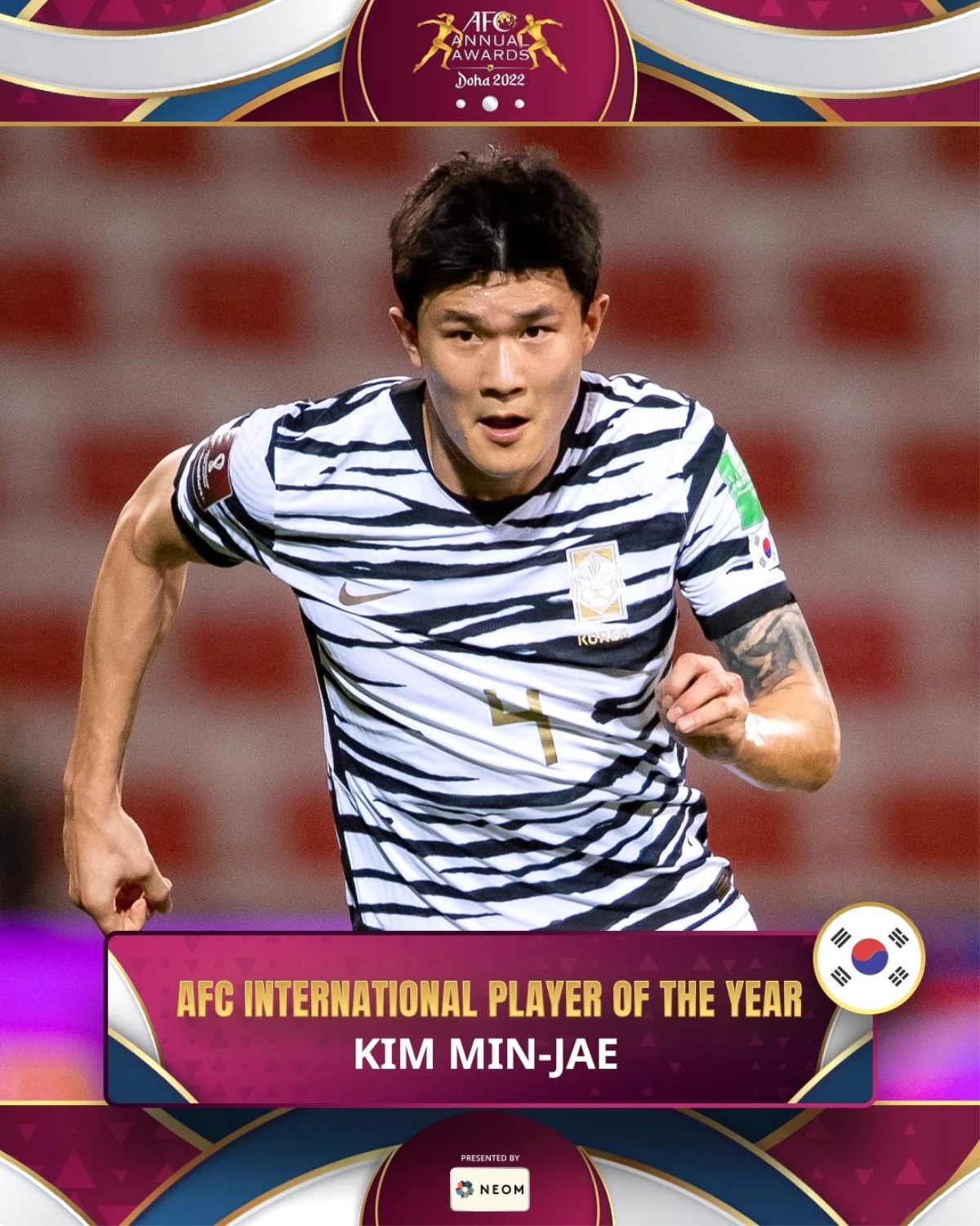 Bayern Münih\'in Güney Koreli oyuncusu Kim Min-Jae, Asya Futbol Konfederasyonu tarafından Yılın Uluslararası Oyuncusu seçildi