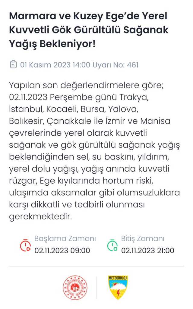 Marmara ve Ege'nin kuzeyinde yarın kuvvetli sağanak bekleniyor Marmara ve Ege'nin kuzeyinde yarın kuvvetli sağanak bekleniyor