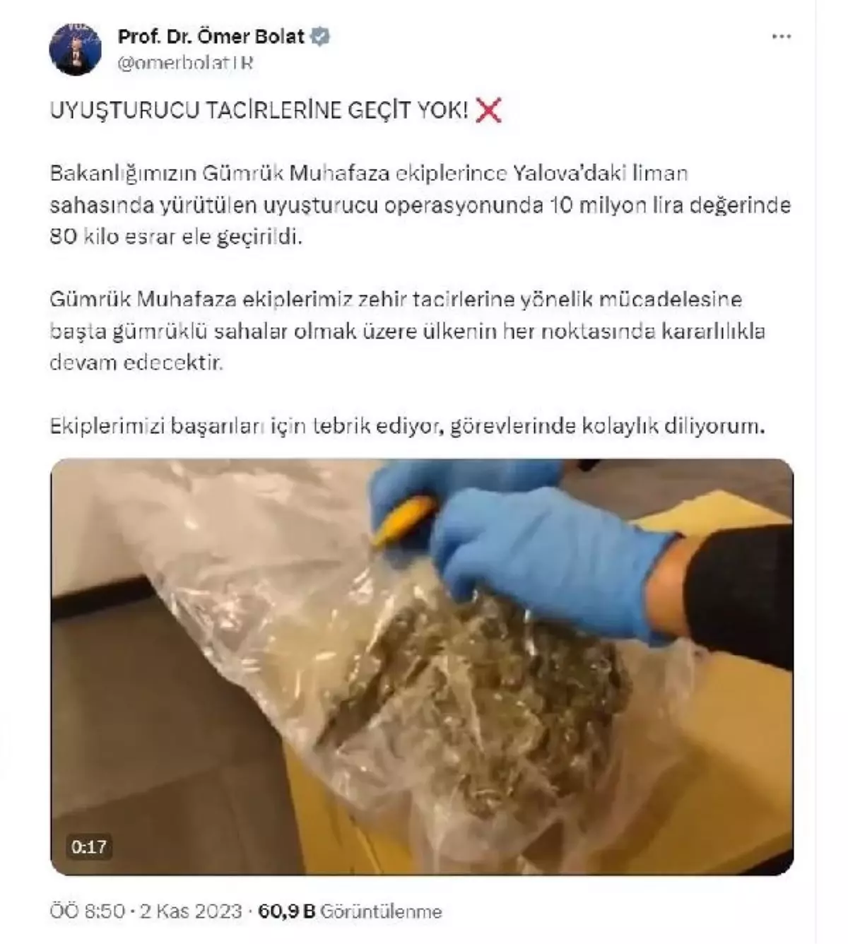 Yalova'da 80 kilo esrar ele geçirildi