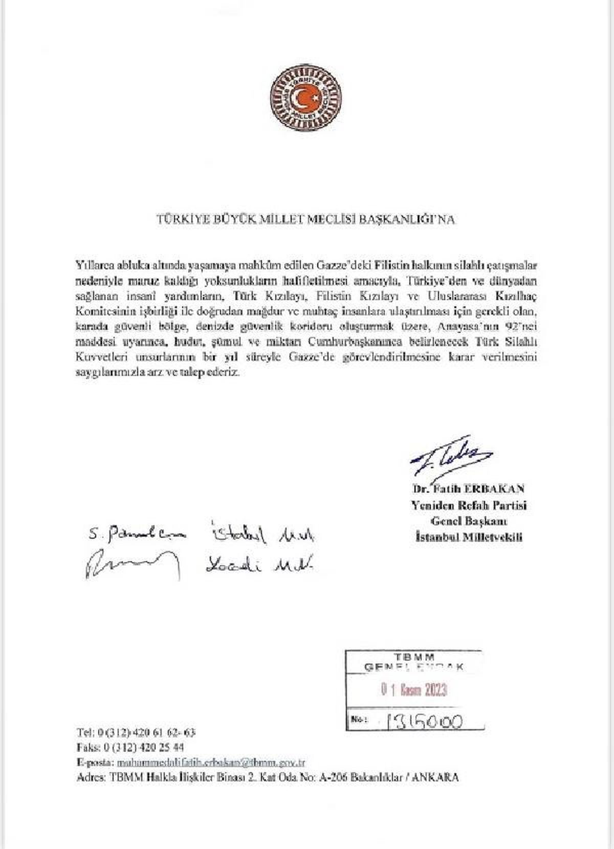 Yeniden Refah Partisi, Gazze\'ye insani yardım için Türk Silahlı Kuvvetleri\'nin görevlendirilmesini talep etti