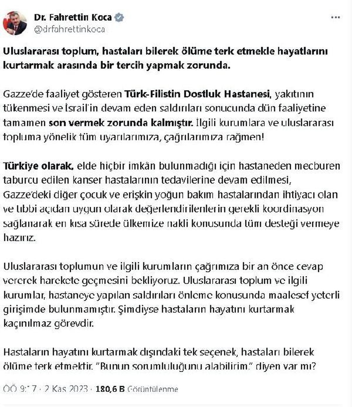 Gazze\'deki Türk-Filistin Dostluk Hastanesi Faaliyetlerine Son Verdi