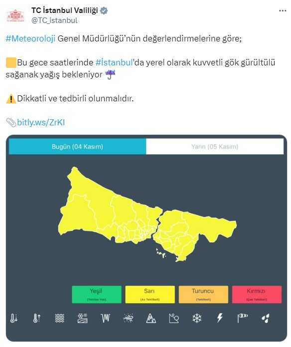 İstanbul Valiliği Sağanak Uyarısı