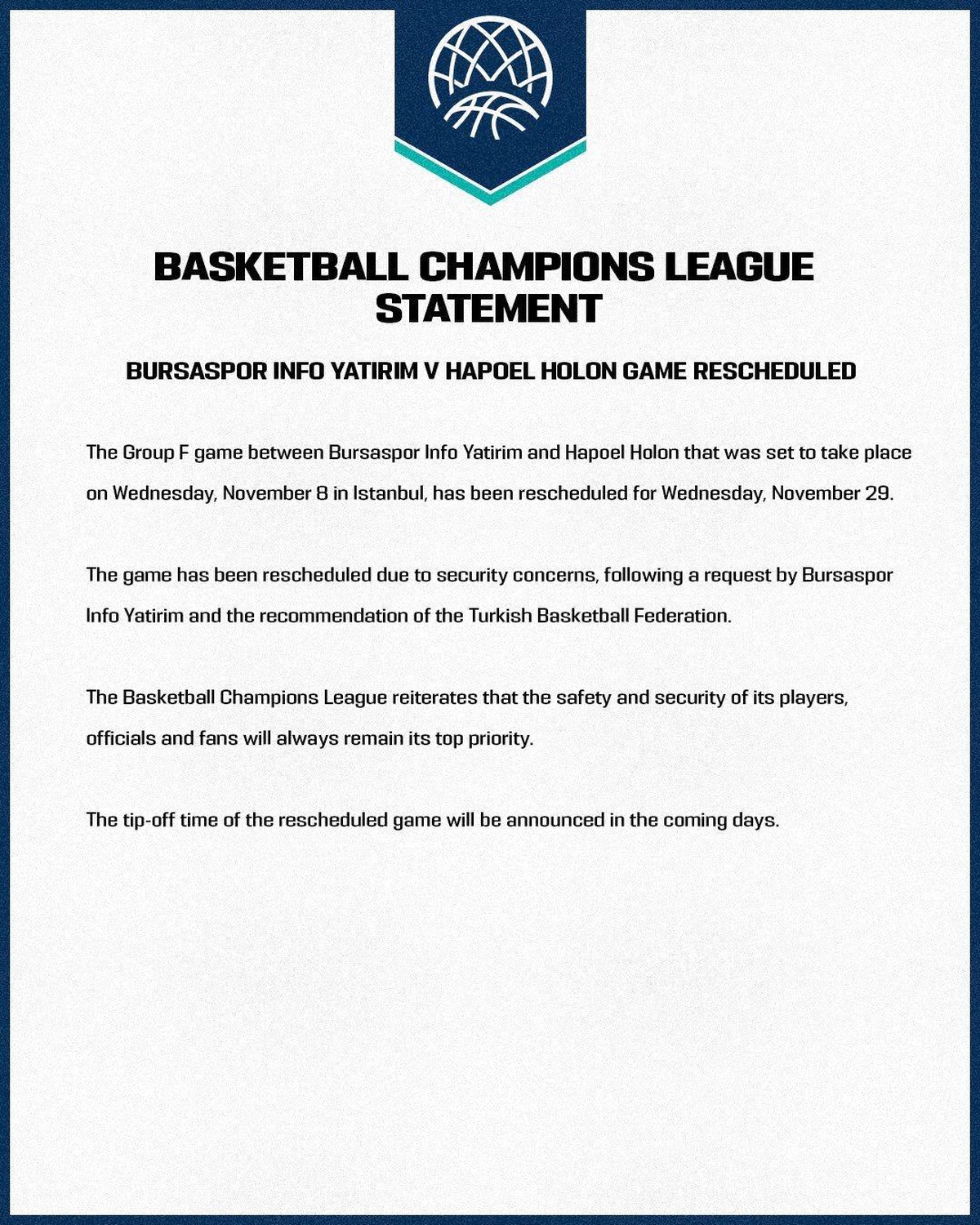 Bursaspor\'un Hapoel Holon maçı güvenlik gerekçesiyle ertelendi