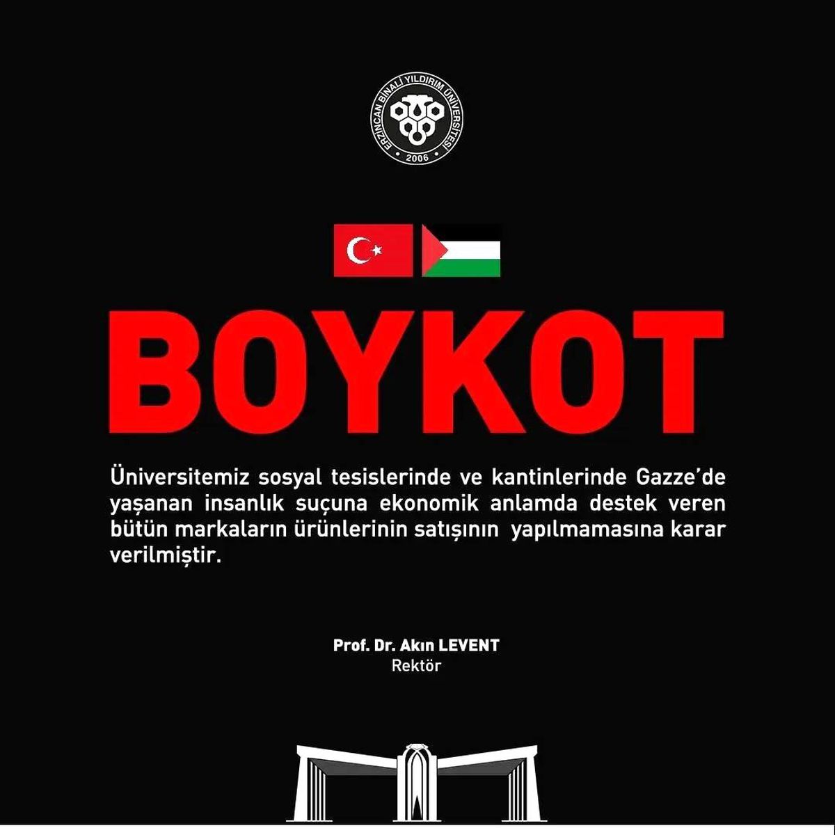 Erzincan Binali Yıldırım Üniversitesi İsrail Menşeili Ürünleri Boykot Ediyor
