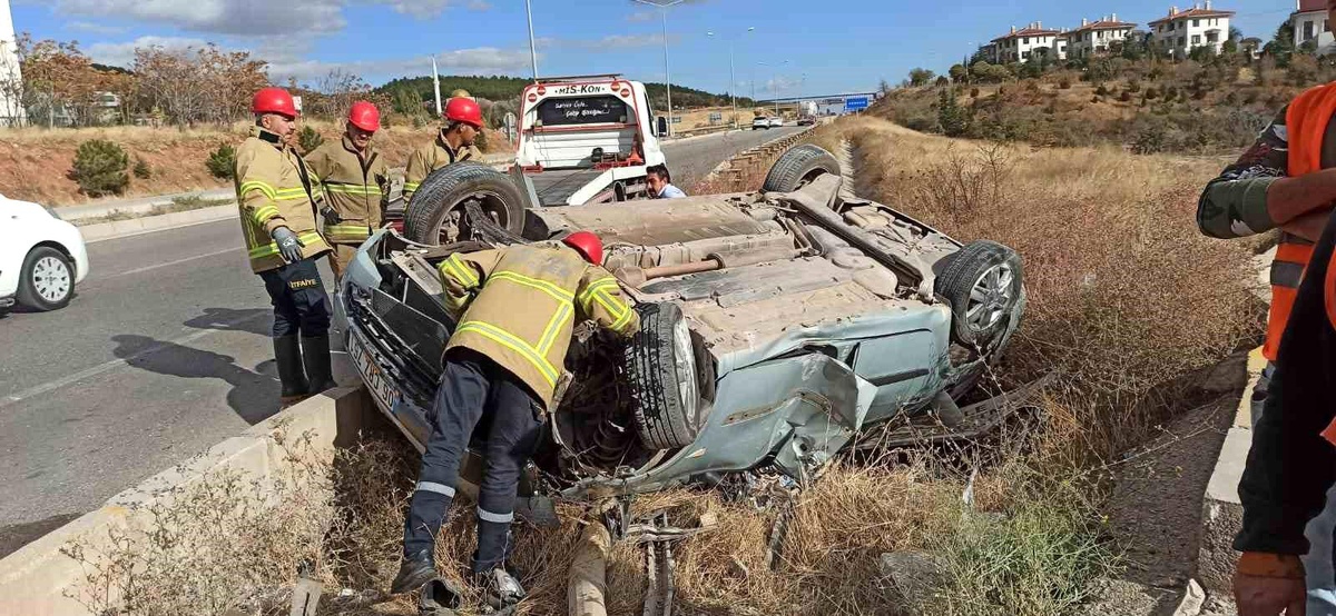 Kırıkkale\'de Kontrolden Çıkan Otomobilin Takla Attığı Kazada 1 Kişi Yaralandı