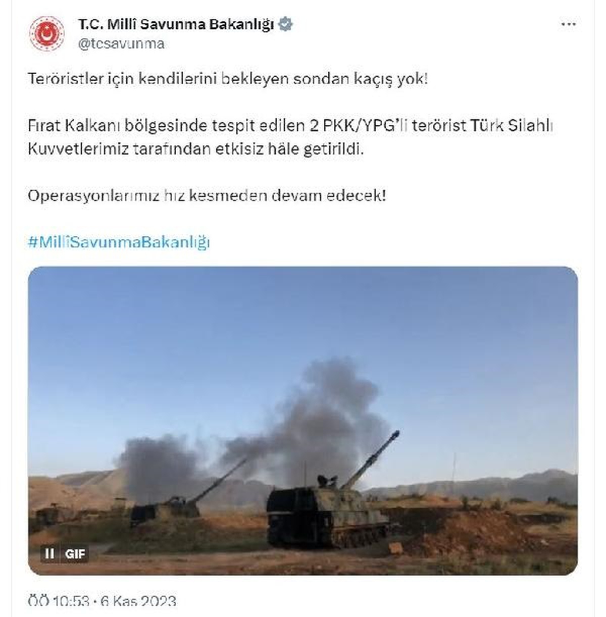 Fırat Kalkanı Bölgesinde 2 PKK/YPG\'li Terörist Etkisiz Hale Getirildi