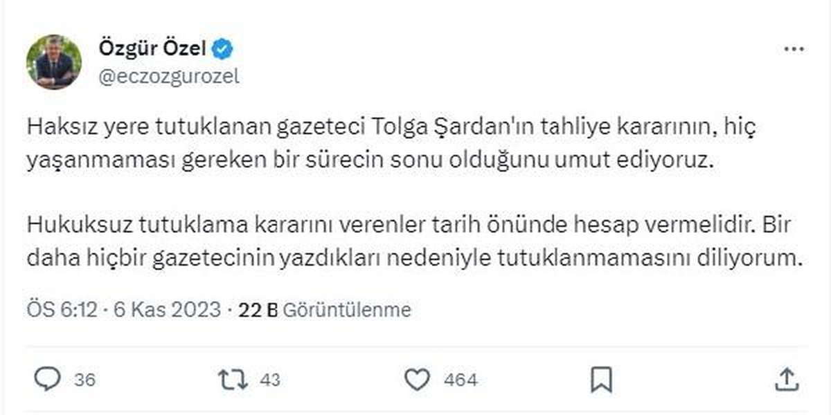 CHP\'nin 8. Genel Başkanı Özgür Özel: Hukuksuz tutuklama kararını verenler hesap vermeli