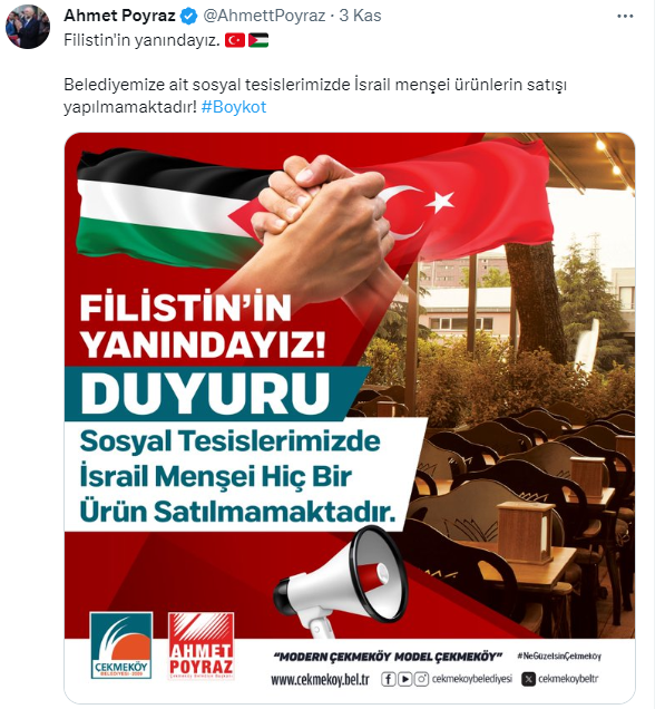 İstanbul ilçe belediyeleri İsrail ürünlerine boykot kampanyası başlattı