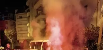 Karaman'da park halindeki araç yandı