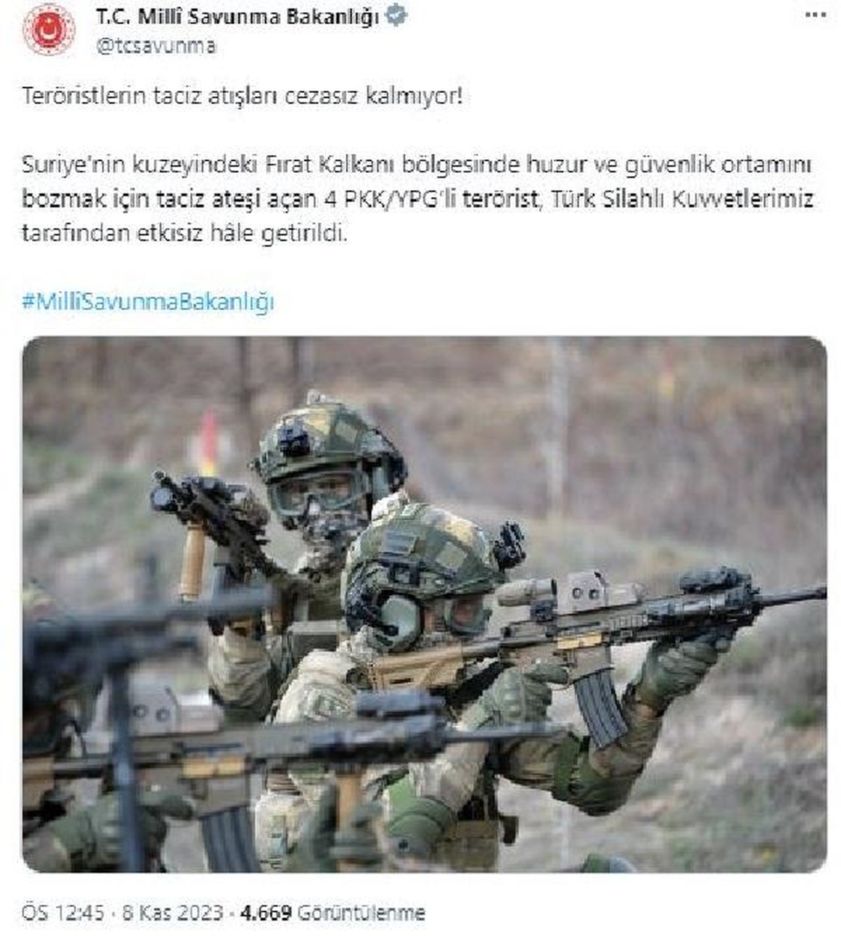 Fırat Kalkanı bölgesinde 4 PKK/YPG\'li terörist etkisiz hale getirildi