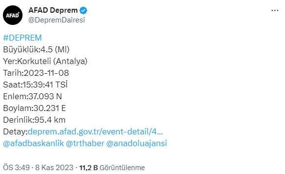 Son Dakika! Antalya'nın Korkuteli ilçesinde 4.5 büyüklüğünde deprem